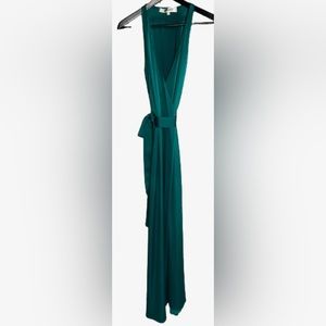 Diane Von Furstenberg Green Silk Wrap Evening Gown